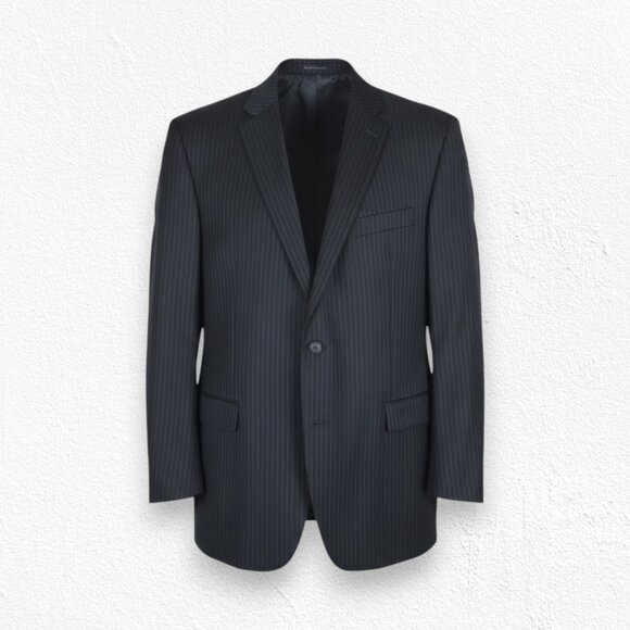 Y2K Lauren Ralph Lauren Black Pinstripe Single Breasted Wool Suit Jacket Size 48